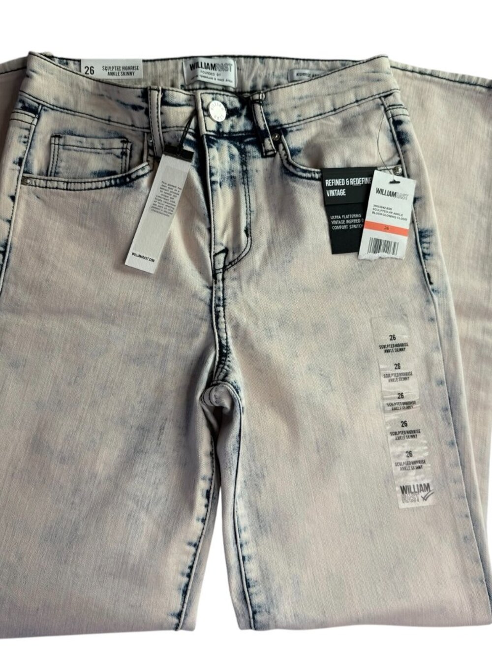New NWT William Rast Jeans, Designer Denim, Bleached, White / Blue Size Women 26